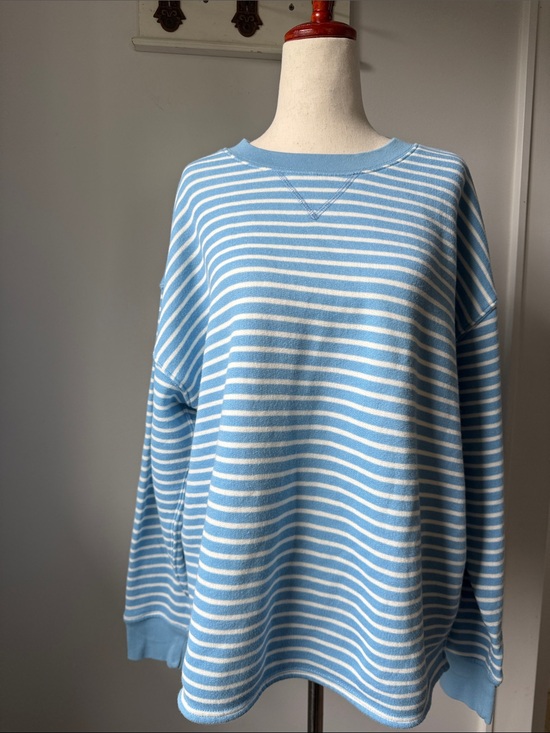 J. Crew Sweaters - J. Crew Light Blue and White Striped Crewneck Sweater Oversized Cotton Crew